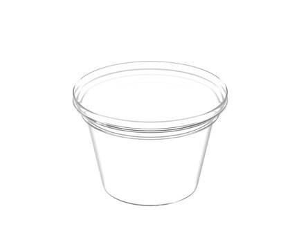 Empty transparent plastic sauce container isolated for mockup design.