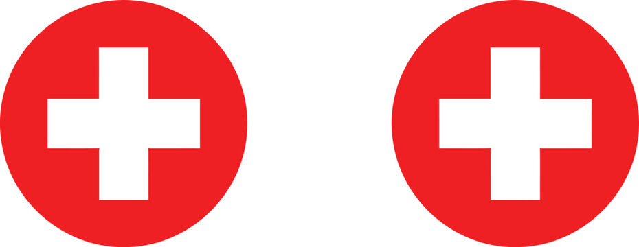 Red cross symbol on white circular background