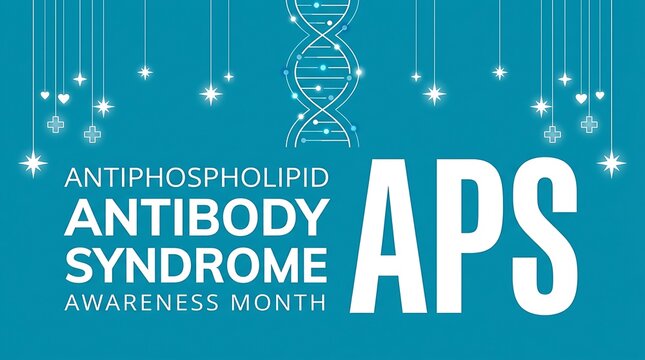 Antiphospholipid antibody syndrome aps awareness month with dna strand and stars for medical health support.
