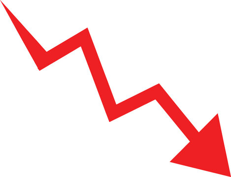 Red downward zigzag arrow vector illustration