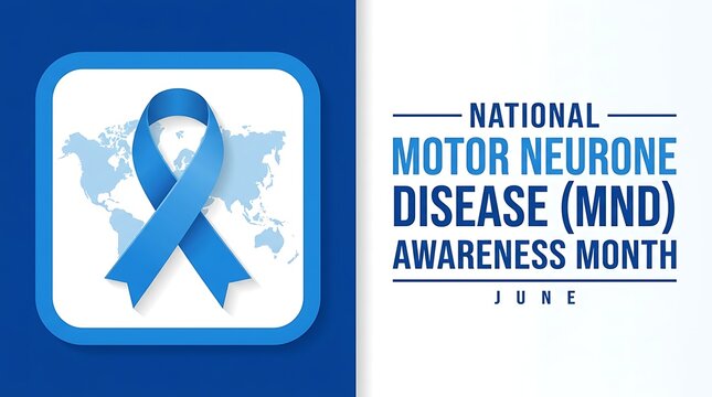 National motor neurone disease mnd awareness month represented by blue ribbon on world map background vector illustration for june health campaign communication design.