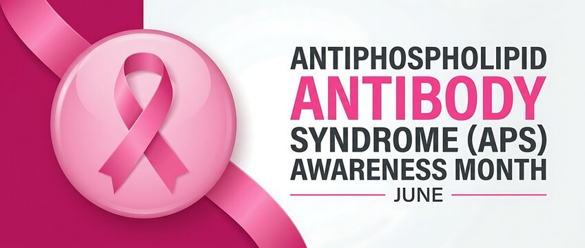 Antiphospholipid antibody syndrome APS awareness month june with pink ribbon symbol illustration.