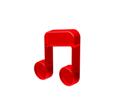 Shiny red 3D double eighth note representing music, sound, and harmony. 3d illustration