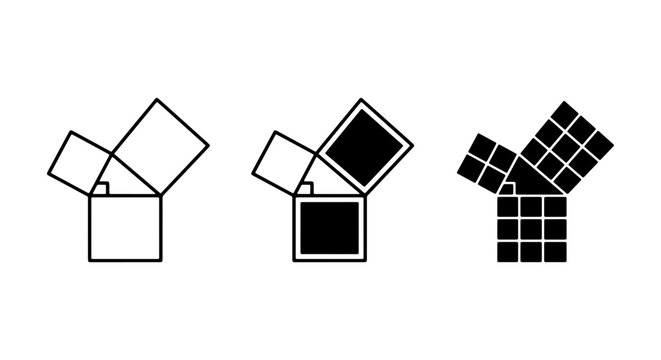 Pythagorean Theorem Visualizations, Geometric Proofs, Square Relationships, Math Education Icons