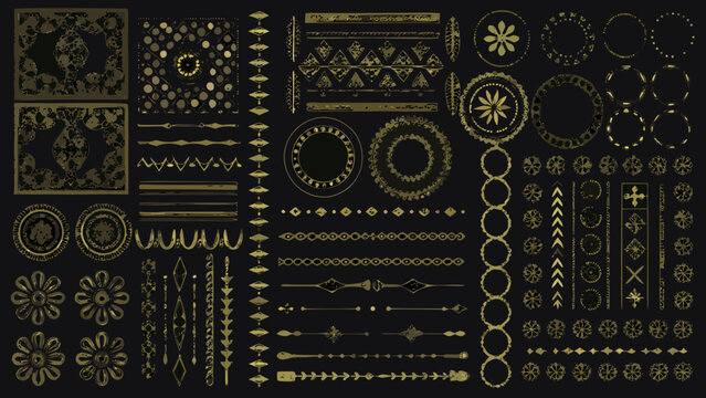 ornamental design elements vector gold on black background decorative pattern floral circle diamond border frame divider line swirl dot arrow star
