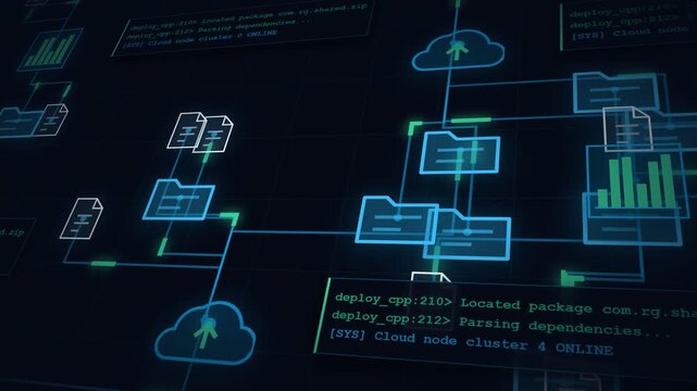 Cloud File Manager Network Structure - 4K 3D Paperless Office Animation Seamless Loop