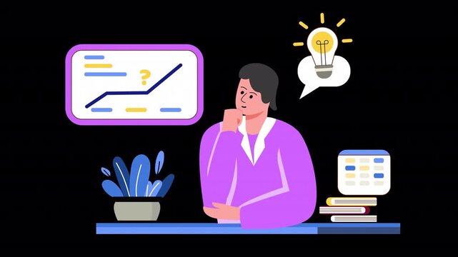 Man Thinking With Bussiness Planing Animation 4K On Alpha