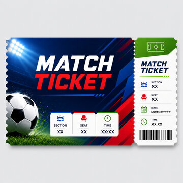 Soccer Match Ticket Template with Stadium Background and Football Design