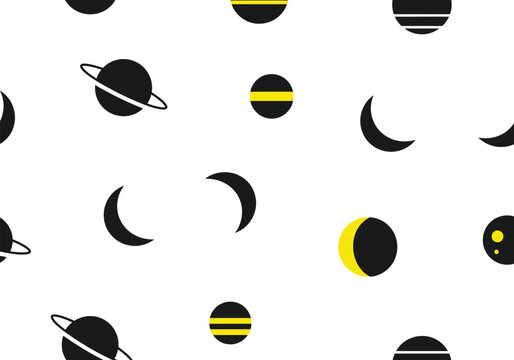 Seamless pattern with planets and moons in space