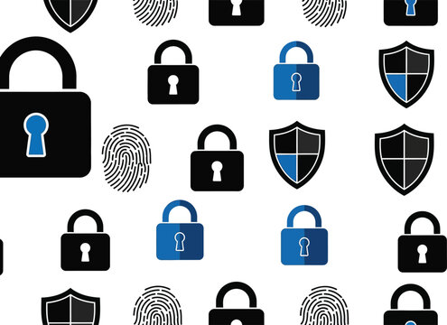 Seamless pattern with security locks and fingerprint icons