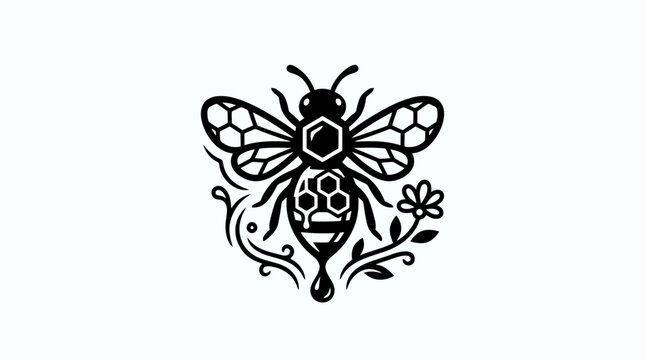 Black and white bee insect illustration.