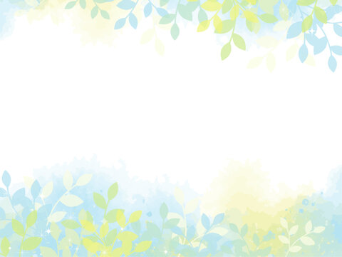 夏に似合う涼し気な新緑の水彩風フレーム背景イラスト