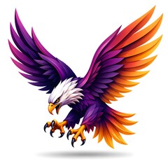 Fototapeta premium Bald Eagle Soaring with Vibrant Rainbow Feathers in Dynamic Flight Against White Background
