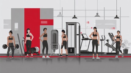 Fototapeta premium Diverse Group of Women Exercising in a Modern Gym Setting.
