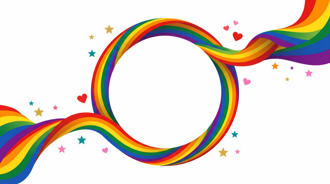 Pride Month rainbow circle frame background with copy space