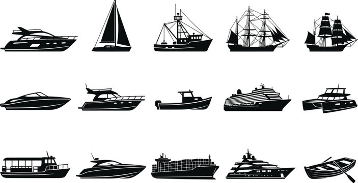 Sea SheFishing and Angling Vector Icon Set Featuring Outline Line Art Fisherman Commercial Fishing Boat Rod with Fish and Map Pin Location Symbols for Outdoor Recreation LayoutsFishing and Angling Vec