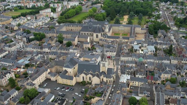  Aerial view of the city La Fl&egrave;che in France, on a sunny noon in early summer.