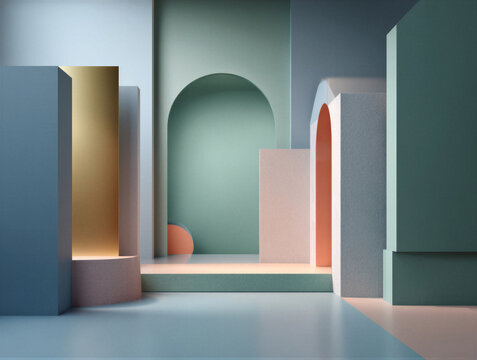 Minimalist Morandi abstract background with soft grey-green and muted pink gradients, frosted glass textures, and diffused light. Asymmetric layout with generous right-side copy space for premium...