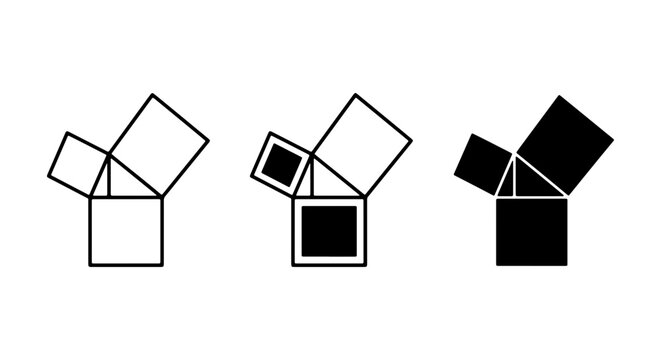 Pythagorean Theorem Visualizations, Geometric Proofs, Right Triangle Math Concepts, Educational Vector Icons