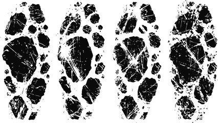 Obraz premium Set of grunge black shoe prints with distressed texture isolated on white background