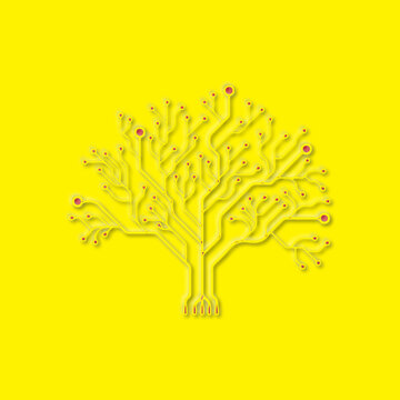 Abstract Yellow Embossed Circuit Board Tree Design