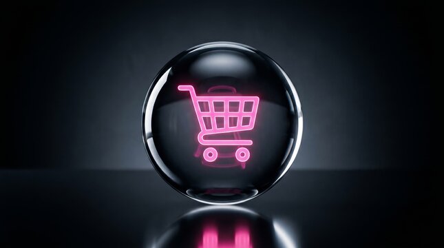 Glowing neon shopping cart symbol representing online shopping, ecommerce technology and modern digital retail concepts.