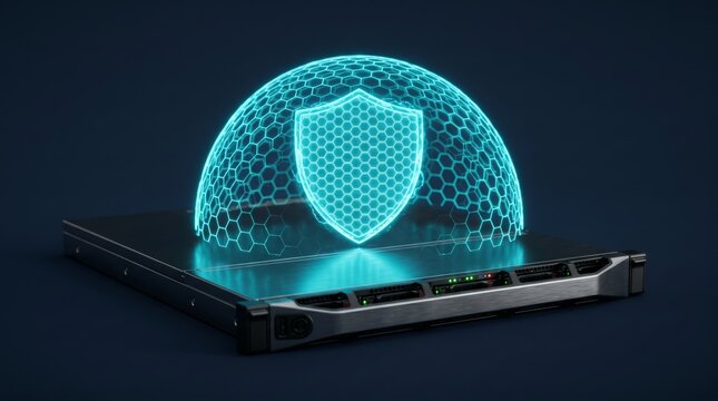 Futuristic cyber security concept showing glowing digital shield protection above a smartphone device.