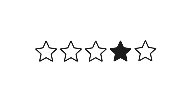 Set of five outline stars with the fourth star filled in solid black, representing a rating or evaluation system.