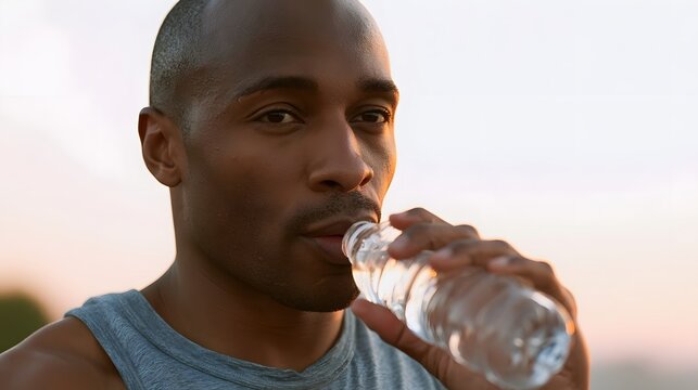 A person is calmly drinking clear water bathed in soft natural morning light emphasizing a sense of hyd n and wellness