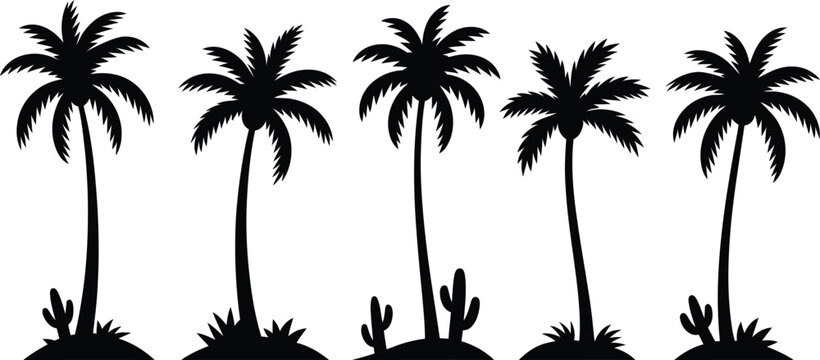 Tropical palm trees silhouette vector illustration island vacation and resort design element