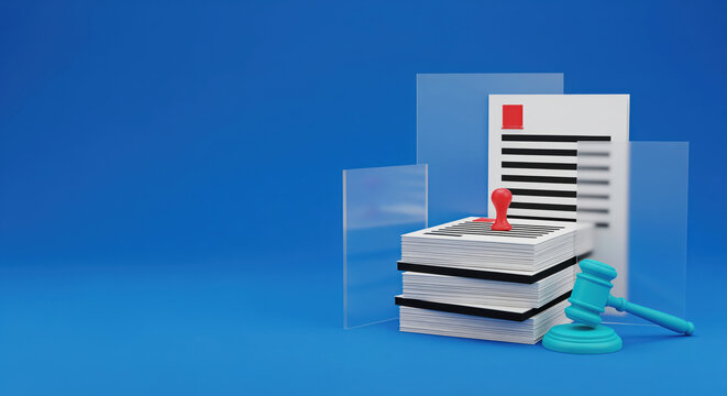 Official contract stack under verification process showcasing judge mallet sign to layout statutory regulation rules or corporate legal litigation warning inside courtroom presentation