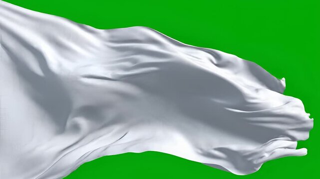 White Flag Waving in the Wind on a Green Screen Background.
