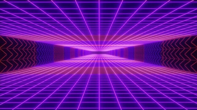 Retro 80s synthwave neon grid tunnel loop animation