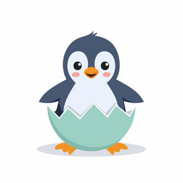Cute baby penguin hatching from an egg