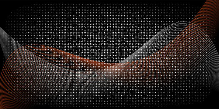 Abstract Digital Wave of Colorful Particles and Data Dots on Dark Futuristic Background