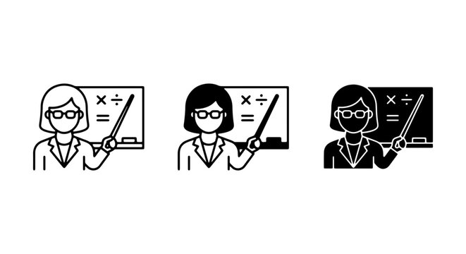 Teacher Icons Set, Female Educator Math Lesson, School Instructor Graphics, Education Symbol Collection