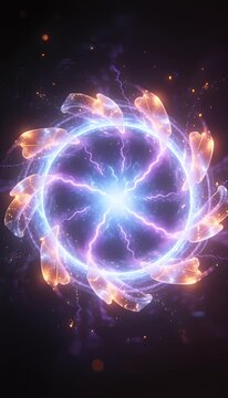 Energy vortex circle glow magic light abstract blue orange particle swirl portal fantasy cosmic electricity ring wave motion plasma digital background neon power spark halo sci fi galaxy rotation