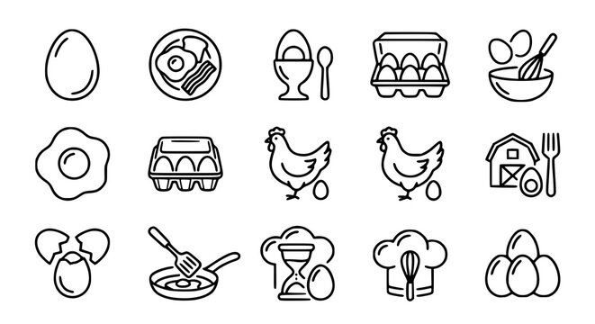 Trendy Egg Line Icon Collection for Food Apps Stores and Menu Graphics