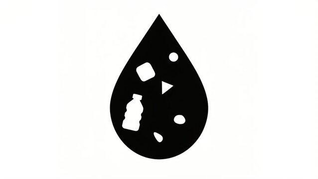 Water drop filled with plastic waste pollution icon