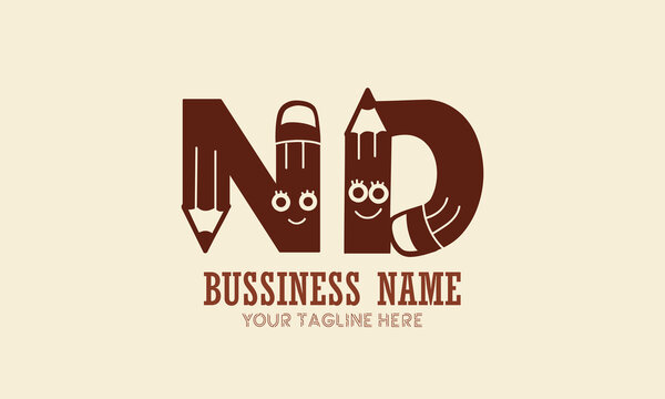 ND N nd initial logo | initial based abstract modern minimal creative logo, vector template image. luxury logotype logo, typography logo. initials logo, school logo, pencil, smily logo, stationary.