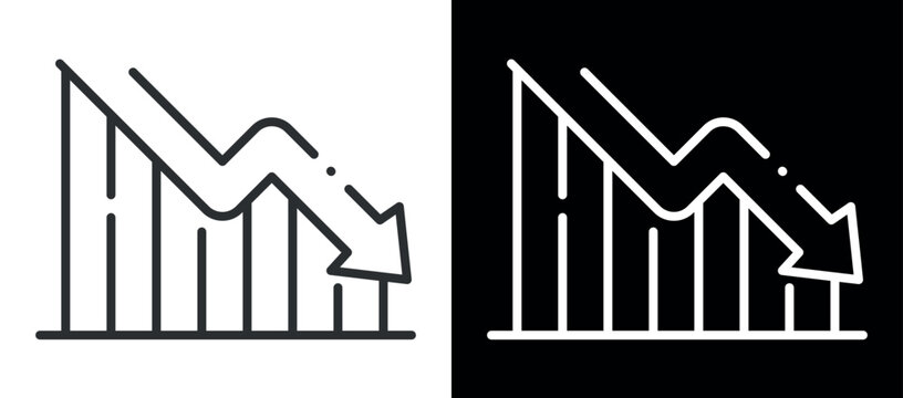 Downward trend line graph with declining stock market arrow symbol
