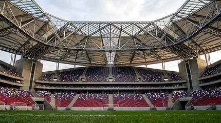 Fototapeta premium Modern stadium with red seats and metal structure isolated on transparent background, isolated on white background, Vector, illustration