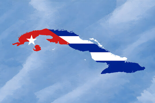 Cuba map with national flag colors on watercolor background