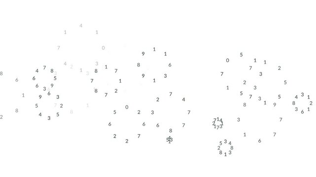 Digital Rain Concept with Number Rings as Water Ripples on White Background