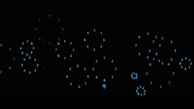 Digital Rain Concept with Glowing Number Rings as Water Ripples on Black Background