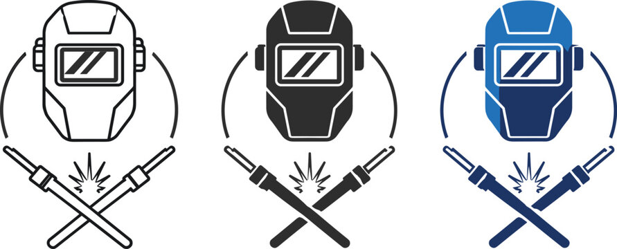 Welding Mask and Crossed Electrodes Vector Logo Design