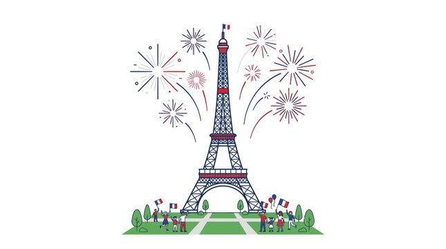 Eiffel Tower in Paris with festive fireworks celebration illustration 1.