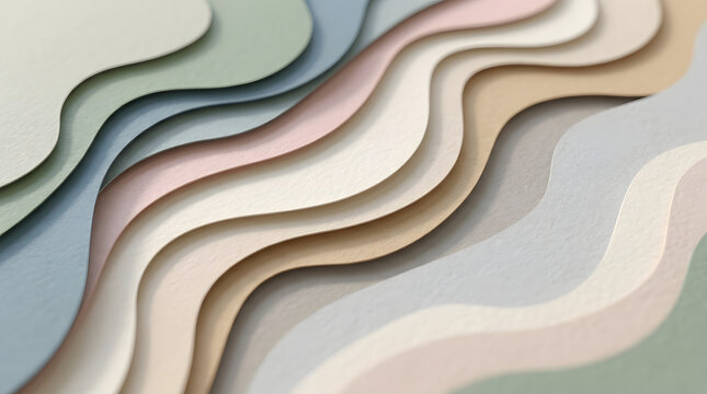 Minimalist abstract papercut background with parallel wavy layers.