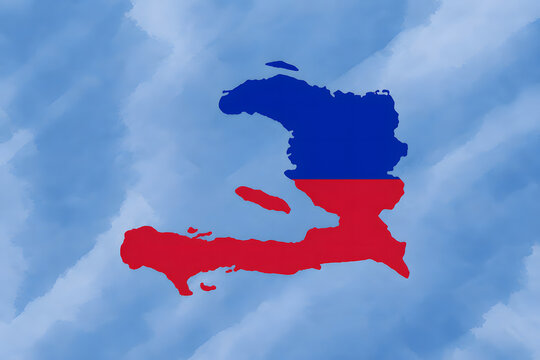 Haiti map with national flag colors without coat of arms on watercolor background