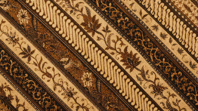 Detailed CloseUp of Intricate Brown and Beige Batik Fabric.